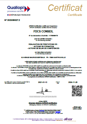 Certificat Qualiopi Bilan de compétences