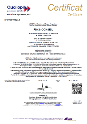 Certificat Qualiopi Bilan de compétences